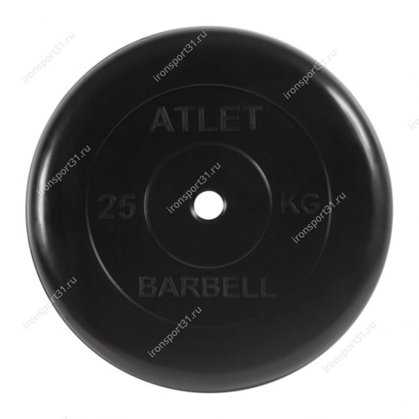 Диск обрезиненный MB Barbell Atlet (чёрный) d:26 мм, 25 кг