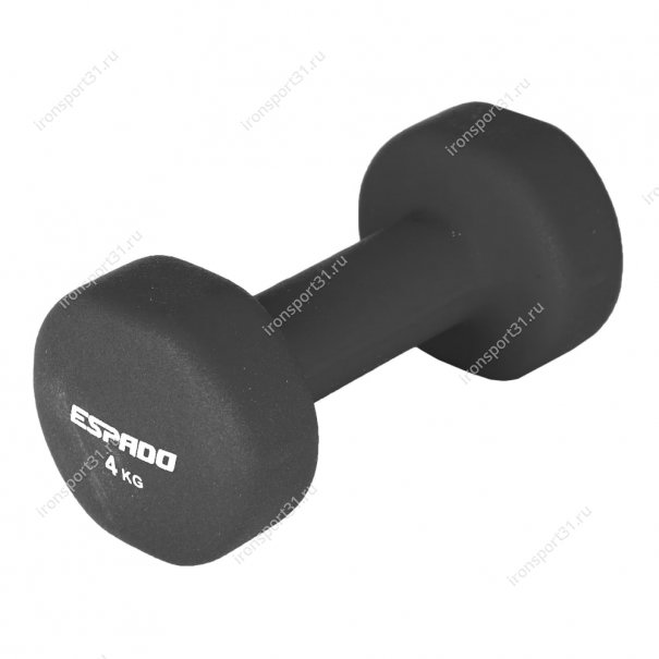 Гантель для фитнеса неопреновая Espado (чёрно-серая) 4 кг
