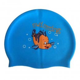 Шапочка для плавания детская с рисунком Dobest силикон (голубой)