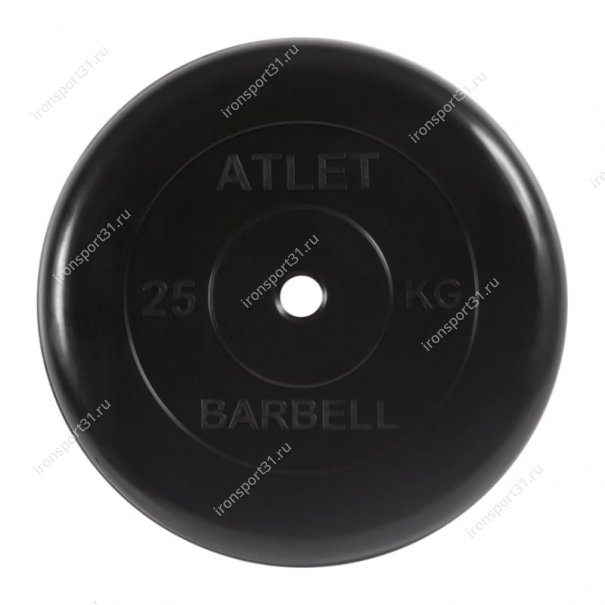 Диск обрезиненный MB Barbell Atlet (чёрный) d:31 мм, 25 кг