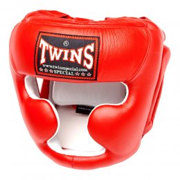 Шлем боксерский тренировочный Twins кожа (красный)