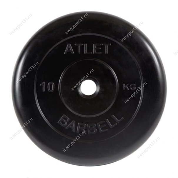Диск обрезиненный MB Barbell Atlet (чёрный) d:31 мм, 10 кг