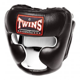 Шлем боксерский тренировочный Twins кожа (чёрный)