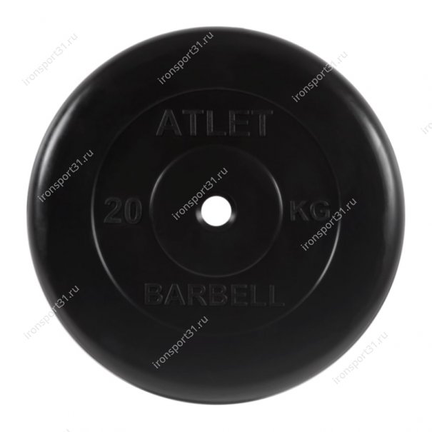 Диск обрезиненный MB Barbell Atlet (чёрный) d:26 мм, 20 кг