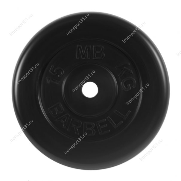 Диск обрезиненный MB Barbell (чёрный) d:31 мм, 15 кг