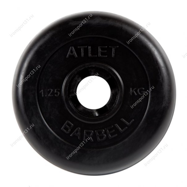 Диск обрезиненный MB Barbell Atlet (чёрный) d:26 мм, 1,25 кг