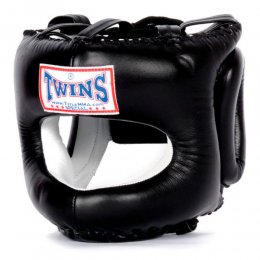 Шлем боксерский с бампером Twins кожа (чёрный)