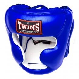 Шлем боксерский тренировочный Twins кожа (синий)