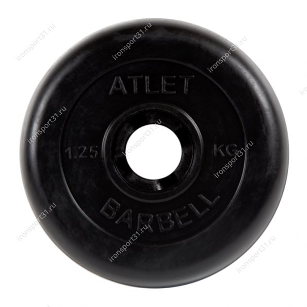 Диск обрезиненный MB Barbell Atlet (чёрный) d:51 мм, 1,25 кг
