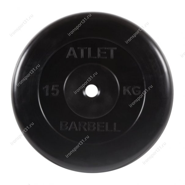 Диск обрезиненный MB Barbell Atlet (чёрный) d:26 мм, 15 кг